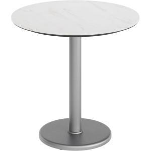 Flash Furniture Acadia 31.25″ Round Indoor Outdoor White Faux Marble Tabletop with 18″ Round Silver Base, Scratch, Heat & UV Resistant, Seamless TopGuard Top and Edge(White Faux Marble/Silver Base)