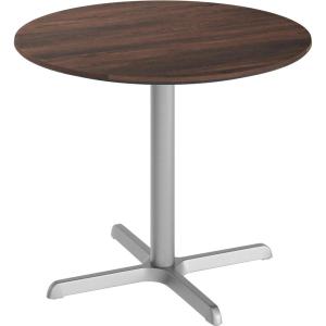Flash Furniture Acadia 36″ Round Indoor Outdoor Dark Brown Tabletop with 30″ x 30″ Silver X Base, Scratch, Heat & UV Resistant, Seamless TopGuard HPL Top and Edge(Dark Brown/Silver Base)