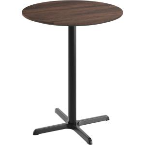 Flash Furniture Acadia 36″ Round Indoor White Faux Marble Tabletop with 30″ x 30″ Black Bar Height X Base, Seamless TopGuard HPL Top and Edge(Dark Brown/Black Base)