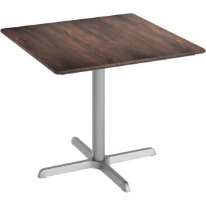 Flash Furniture Acadia 36″ Square Indoor Outdoor Dark Brown Tabletop with 30″ x 30″ Silver X Base, Scratch, Heat & UV Resistant, Seamless TopGuard HPL Top and Edge(Dark Brown/Silver Base)