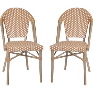 Flash Furniture All-Weather Commercial Paris Chair – Bamboo Print Aluminum Frame-Natural/White