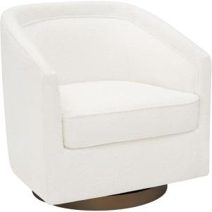Flash Furniture Dean Upholstered Barrel Chair, Commercial 360° Swivel Club Style Chair, Sloped Armrests, Brushed Metallic Vinyl Wrapped Metal Base, Black LeatherSoft(Cream Boucle)
