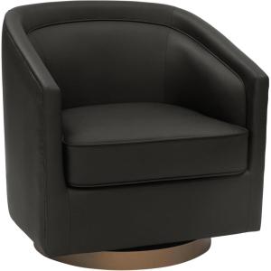 Flash Furniture Dean Upholstered Barrel Chair, Commercial 360° Swivel Club Style Chair, Sloped Armrests, Brushed Metallic Vinyl Wrapped Metal Base, Black LeatherSoft(Black Leathersoft)