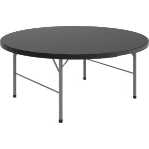 Flash Furniture Kathryn 5.89-Foot Round Bi-Fold Granite Black Plastic Banquet and Event Folding Table with Carrying Handle(Granite Black)