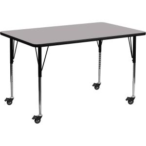 Flash Furniture Mobile 30”W x 72”L Rectangular Oak Thermal Laminate Activity Table – Standard Height Adjustable Legs(Grey)