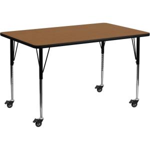 Flash Furniture Mobile 30”W x 72”L Rectangular Oak Thermal Laminate Activity Table – Standard Height Adjustable Legs(Oak)