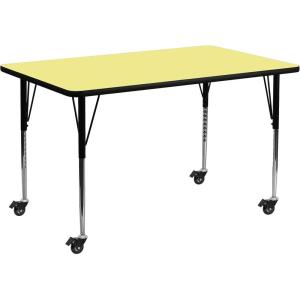Flash Furniture Mobile 30”W x 72”L Rectangular Oak Thermal Laminate Activity Table – Standard Height Adjustable Legs(Yellow)