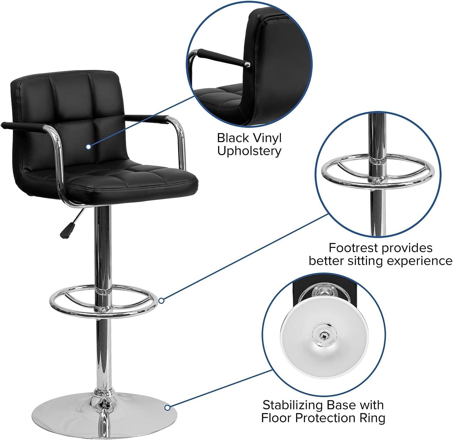 image:imageFlash Furniture 02029BK AdjustableHeight Contemporary Quilted Vinyl Barstool Black wChrome