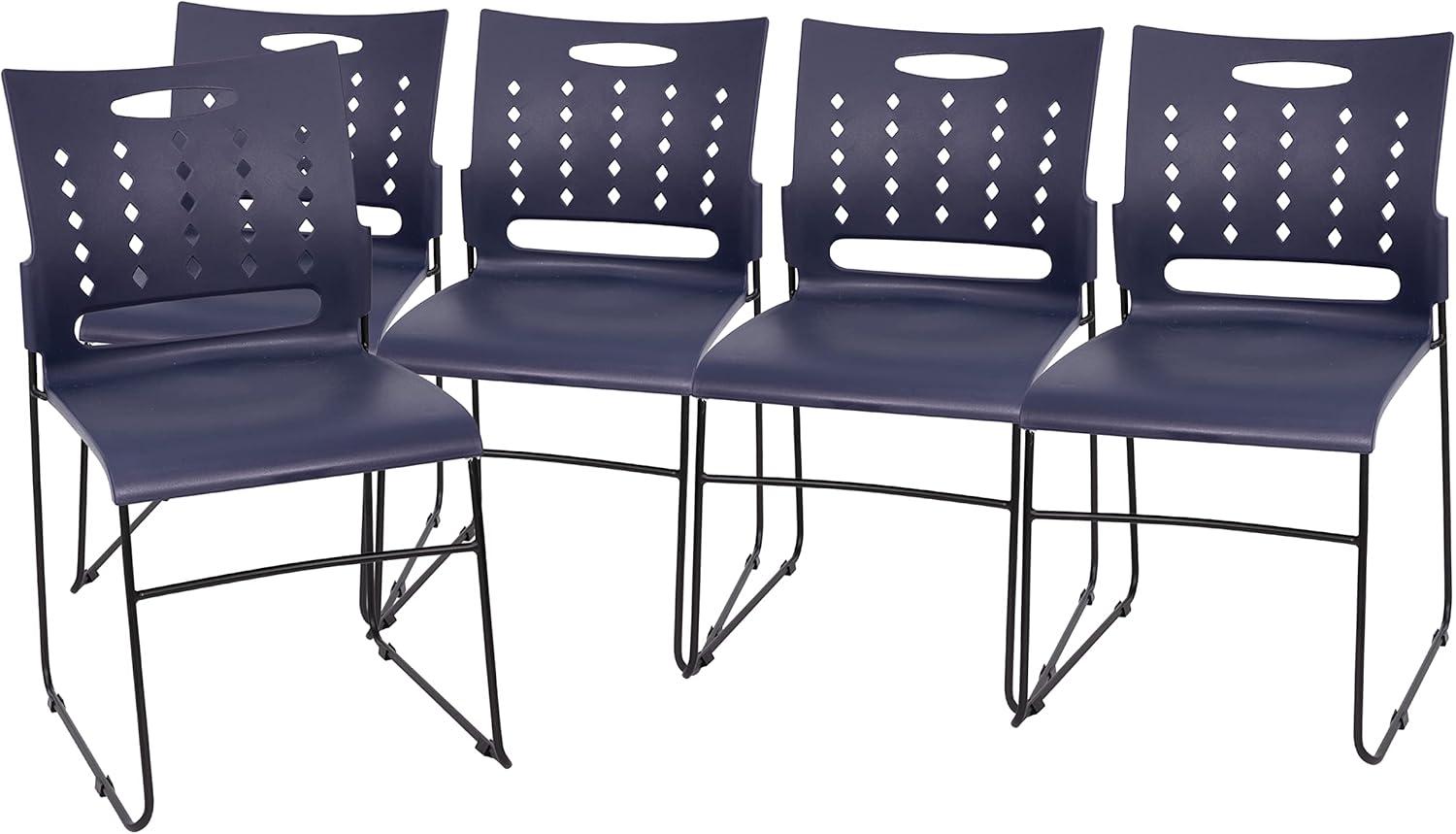 image:imageFlash Furniture HERCULES Series 881 lb Capacity Navy Sled Base Stack Chairs with AirVent Back Set of 5Navy