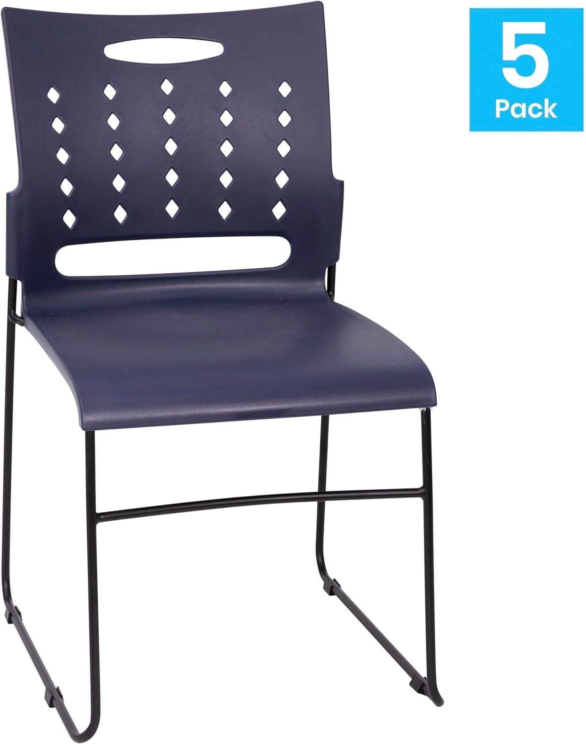 image:imageFlash Furniture HERCULES Series 881 lb Capacity Navy Sled Base Stack Chairs with AirVent Back Set of 5Navy