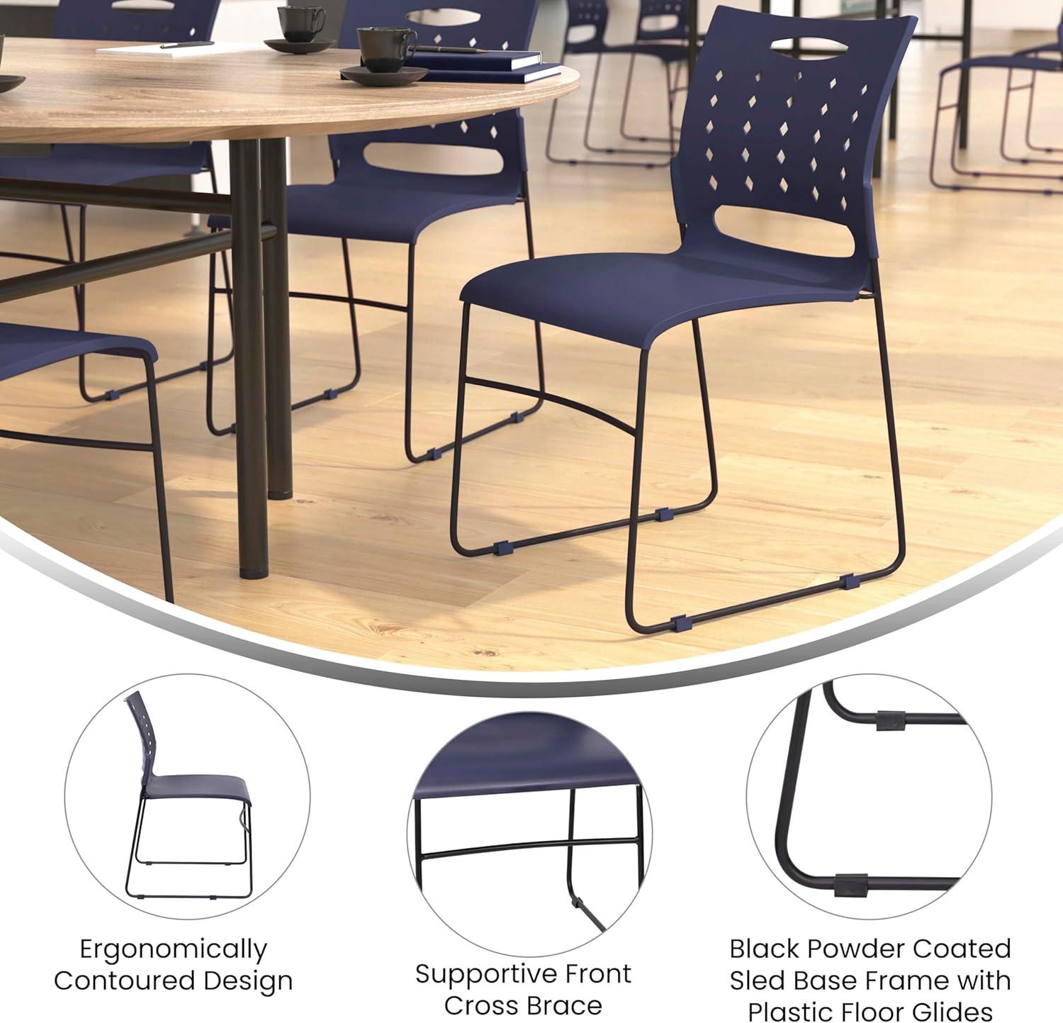 image:imageFlash Furniture HERCULES Series 881 lb Capacity Navy Sled Base Stack Chairs with AirVent Back Set of 5Navy