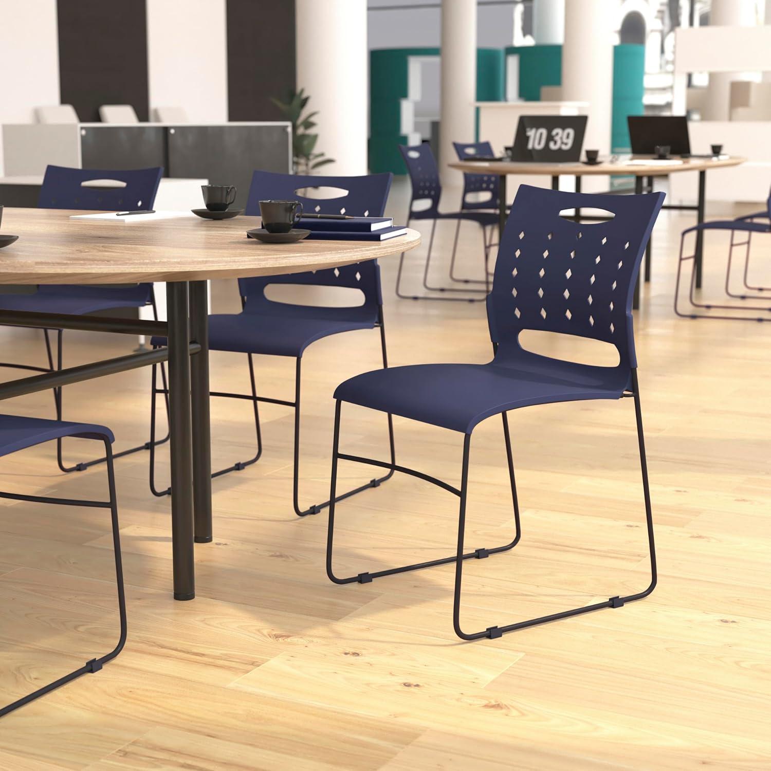 image:imageFlash Furniture HERCULES Series 881 lb Capacity Navy Sled Base Stack Chairs with AirVent Back Set of 5Navy