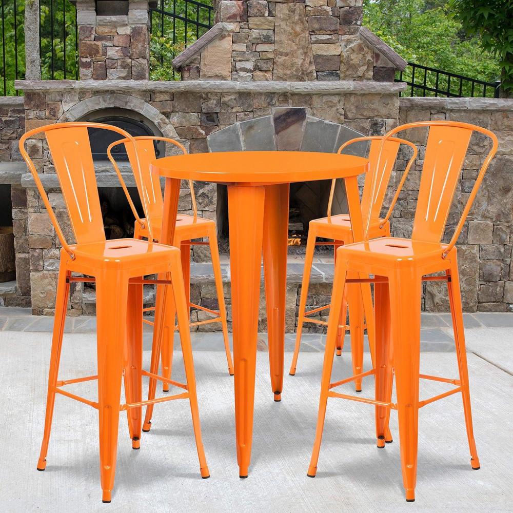 image:imageFlash Furniture Callum Commercial Grade 30 Round Blue Metal IndoorOutdoor Bar Table Set with 4 Cafe StoolsOrange