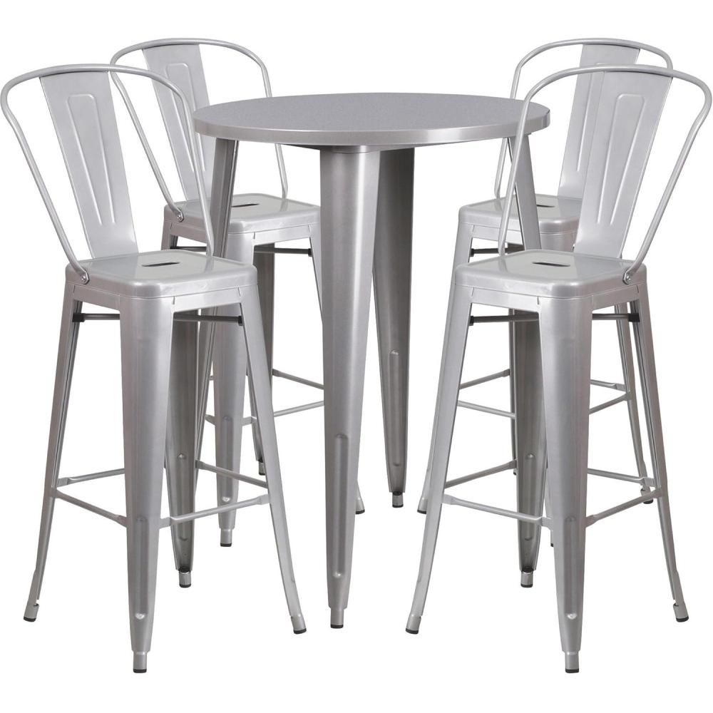 image:imageFlash Furniture Callum Commercial Grade 30 Round Blue Metal IndoorOutdoor Bar Table Set with 4 Cafe StoolsSilver