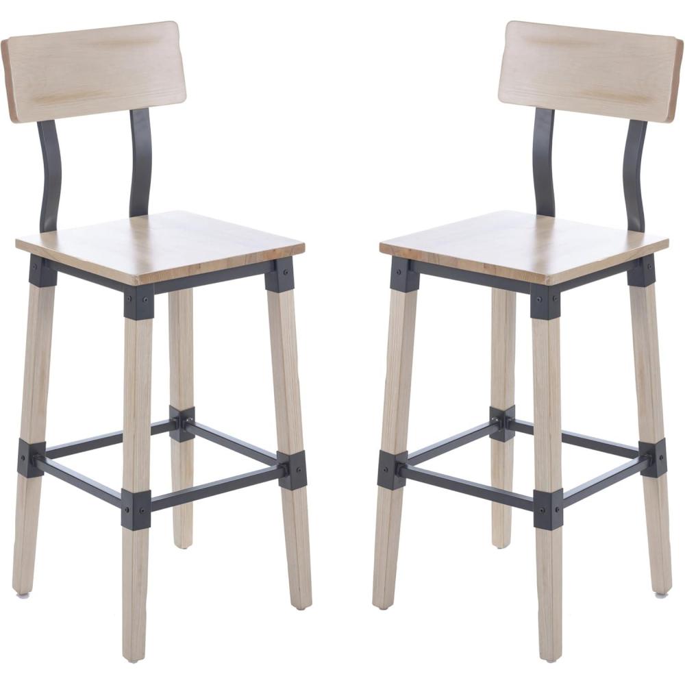 image:imageFlash Furniture Jackson Commercial Industrial Wood Dining Barstool Solid Beechwood Frame Support Bar with Footrest Set of 2 Antique WhiteAntique White