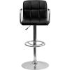 Flash Furniture 02029BK Adjustable-Height Contemporary Quilted Vinyl Barstool, Black w/Chrome