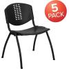 Flash Furniture 5 Pack HERCULES Series 880 lb. Capacity Black Plastic Stack Chair with Oval Cutout Back and Black Frame(Set of 5)