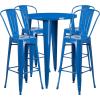Flash Furniture Callum Commercial Grade 30″ Round Blue Metal Indoor-Outdoor Bar Table Set with 4 Cafe Stools(Blue)
