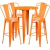 Flash Furniture Callum Commercial Grade 30″ Round Blue Metal Indoor-Outdoor Bar Table Set with 4 Cafe Stools(Orange)