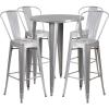 Flash Furniture Callum Commercial Grade 30″ Round Blue Metal Indoor-Outdoor Bar Table Set with 4 Cafe Stools(Silver)