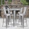 Flash Furniture Callum Commercial Grade 30″ Round Blue Metal Indoor-Outdoor Bar Table Set with 4 Cafe Stools(Silver)