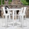 Flash Furniture Callum Commercial Grade 30″ Round Blue Metal Indoor-Outdoor Bar Table Set with 4 Cafe Stools(White)