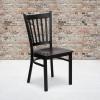 HERCULES Series Black Vertical Back Metal Restaurant Chair with Mahogany Wood Seat (Pack of 4)