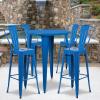 Flash Furniture Callum Commercial Grade 30″ Round Blue Metal Indoor-Outdoor Bar Table Set with 4 Cafe Stools(Blue)