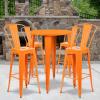 Flash Furniture Callum Commercial Grade 30″ Round Blue Metal Indoor-Outdoor Bar Table Set with 4 Cafe Stools(Orange)