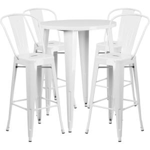 Flash Furniture Callum Commercial Grade 30″ Round Blue Metal Indoor-Outdoor Bar Table Set with 4 Cafe Stools(White)