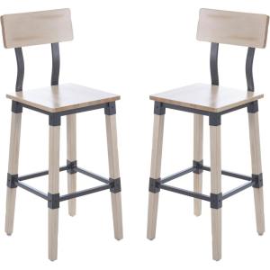 Flash Furniture Jackson Commercial Industrial Wood Dining Barstool, Solid Beechwood Frame, Support Bar with Footrest, Set of 2, Antique White(Antique White)