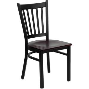 HERCULES Series Black Vertical Back Metal Restaurant Chair with Mahogany Wood Seat (Pack of 4)