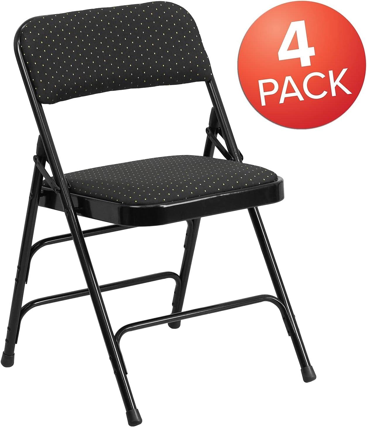 image:imageFlash Furniture 4 Pack HERCULES Series Curved Triple Braced amp Double Hinged Brown Patterned Fabric Metal Folding ChairBlack Patterned