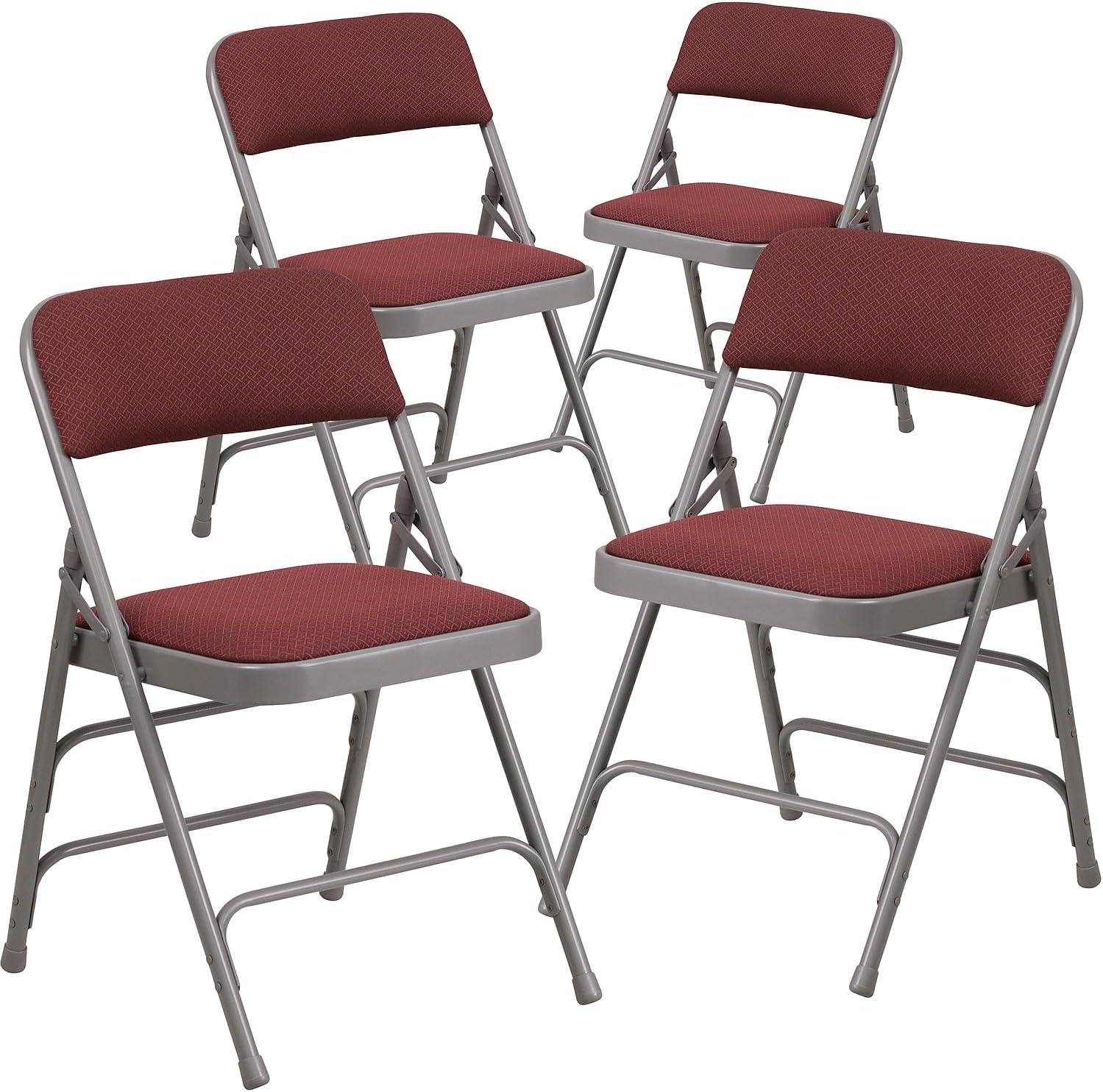 image:imageFlash Furniture 4 Pack HERCULES Series Curved Triple Braced amp Double Hinged Brown Patterned Fabric Metal Folding ChairBurgundy Patterned