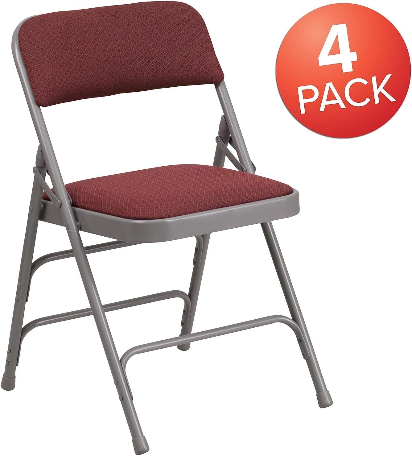 image:imageFlash Furniture 4 Pack HERCULES Series Curved Triple Braced amp Double Hinged Brown Patterned Fabric Metal Folding ChairBurgundy Patterned