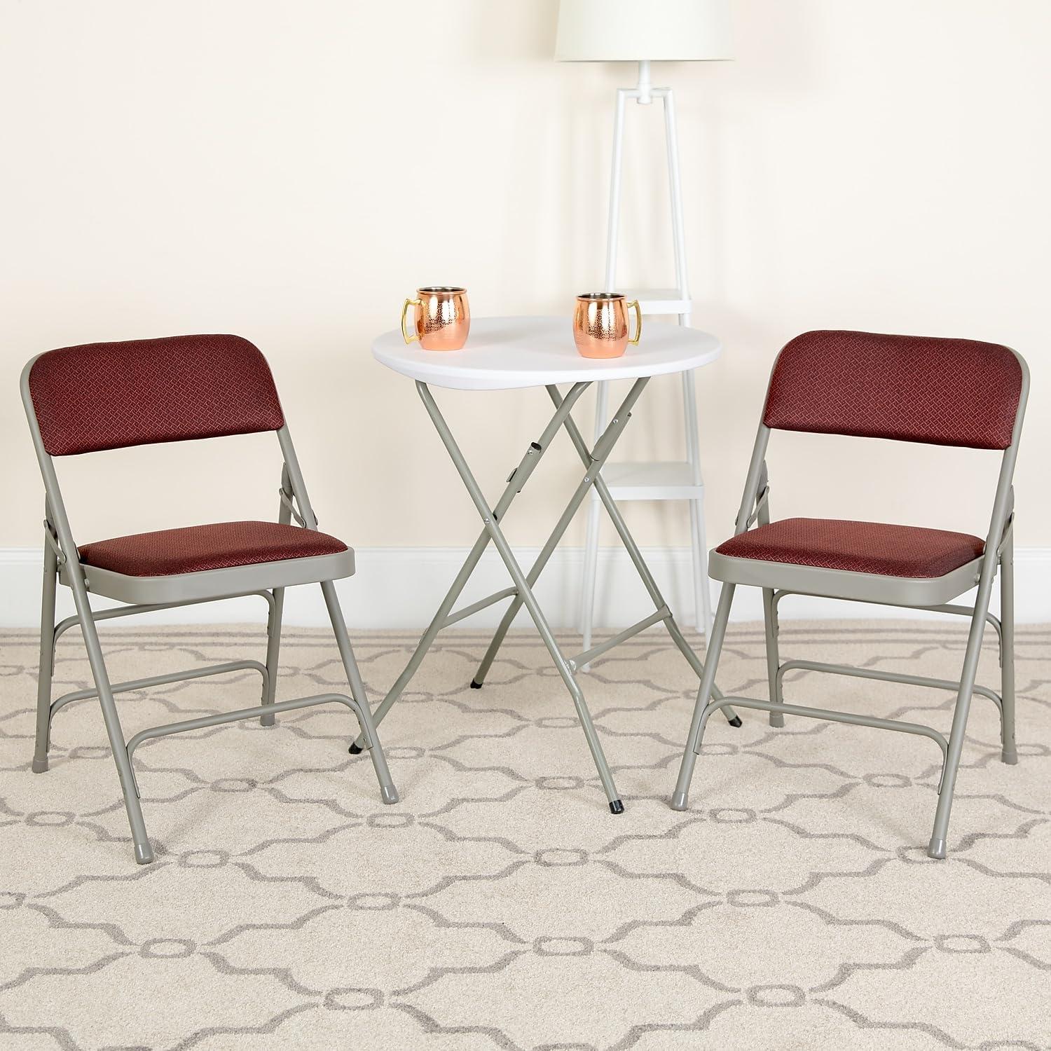 image:imageFlash Furniture 4 Pack HERCULES Series Curved Triple Braced amp Double Hinged Brown Patterned Fabric Metal Folding ChairBurgundy Patterned