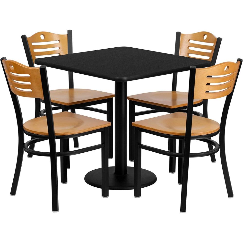 image:imageFlash Furniture 30 Square Black Laminate Table Set with 4 Wood Slat Back Metal Chairs Natural Wood Seat