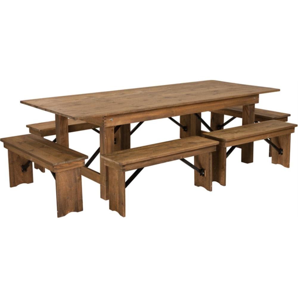 image:imageFlash Furniture HERCULES Series 8 x 40 Antique Rustic Folding Farm Table and Six Bench Set