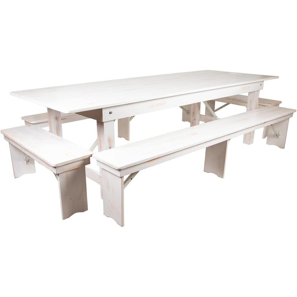 image:imageFlash Furniture HERCULES Series 9 x 40 Antique Rustic Folding Farm Table and Four Bench SetAntique Rustic White