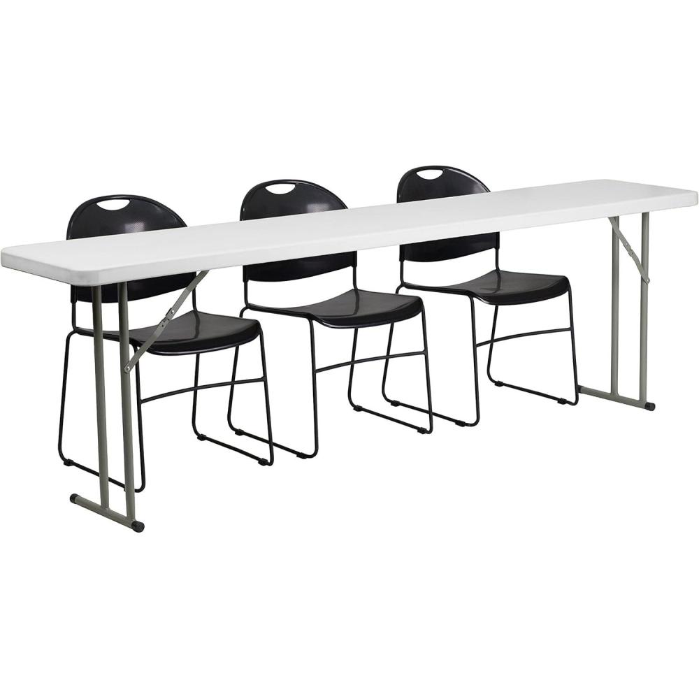image:imageFlash Furniture Kathryn 8Foot Plastic Folding Training Table Set with 3 Black Plastic Stack Chairs