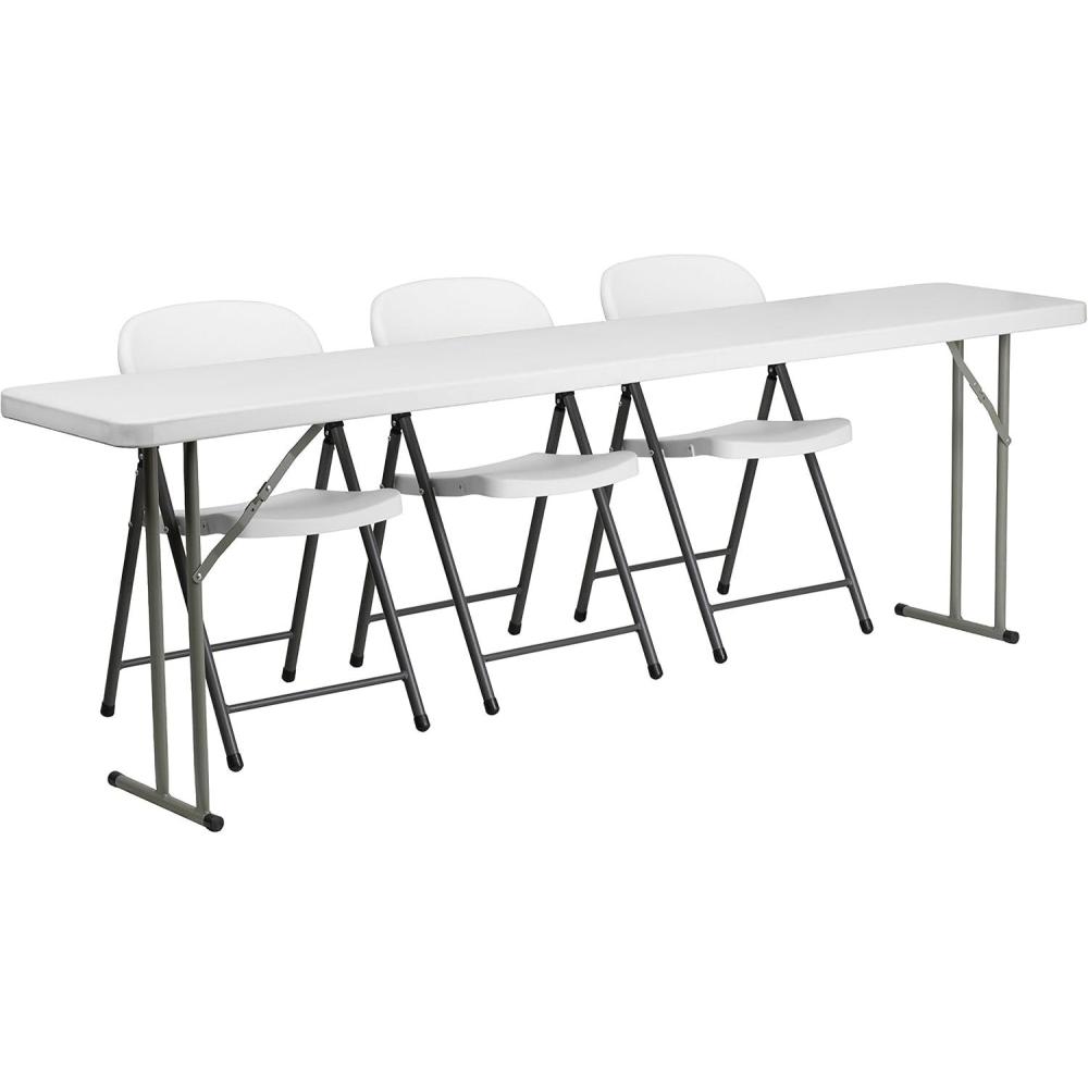 image:imageFlash Furniture Kathryn 8Foot Plastic Folding Training Table Set with 3 White Plastic Folding Chairs