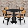 Flash Furniture 30” Square Black Laminate Table Set with 4 Wood Slat Back Metal Chairs – Natural Wood Seat