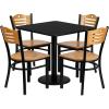 Flash Furniture 30” Square Black Laminate Table Set with 4 Wood Slat Back Metal Chairs – Natural Wood Seat