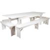 Flash Furniture HERCULES Series 8′ x 40″ Antique Rustic White Folding Farm Table and Four Bench Set(Antique Rustic White)