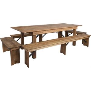 Flash Furniture HERCULES Series 8′ x 40″ Antique Rustic White Folding Farm Table and Four Bench Set(Antique Rustic)