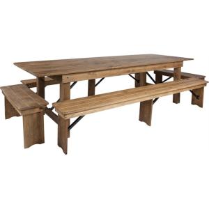 Flash Furniture HERCULES Series 9′ x 40” Antique Rustic Folding Farm Table and Four Bench Set(Antique Rustic)