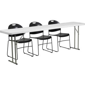Flash Furniture Kathryn 8-Foot Plastic Folding Training Table Set with 3 Black Plastic Stack Chairs