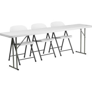 Flash Furniture Kathryn 8-Foot Plastic Folding Training Table Set with 3 White Plastic Folding Chairs
