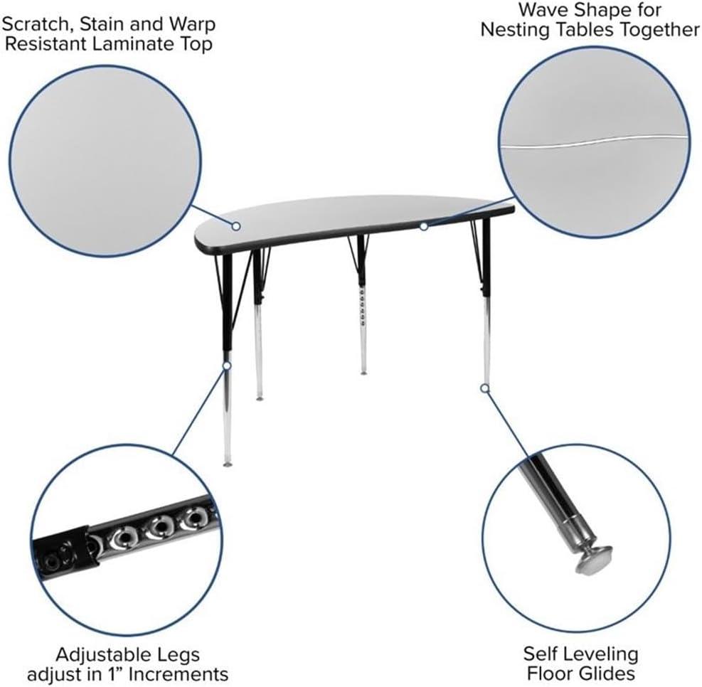 image:imageFlash Furniture 3 Piece 76 Oval Wave Collaborative Grey Thermal Laminate Activity Table Set Standard Height Adjustable LegsGrey