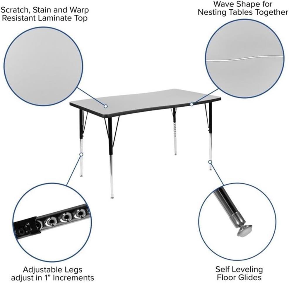 image:imageFlash Furniture 3 Piece 76 Oval Wave Collaborative Grey Thermal Laminate Activity Table Set Standard Height Adjustable LegsGrey
